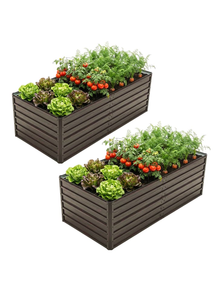 Hochbeet in Holzfarbe 190x90x64 cm Metall wetterfest für Garten Terrasse