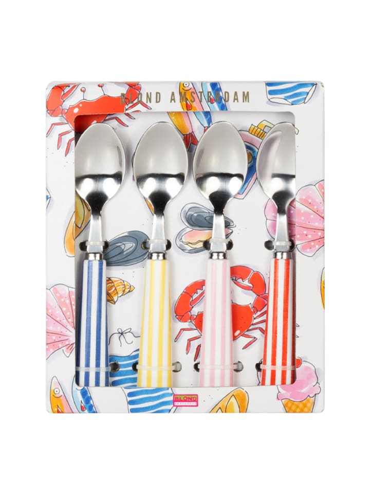 4er-Set Teelöffel La Plage Streifen in Bunt - 14cm
