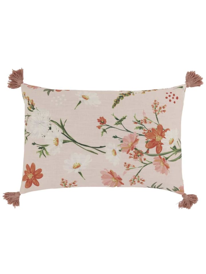 Kissenbezug AIX Rosa Blumen Motiv mit Quasten 40x60 cm
