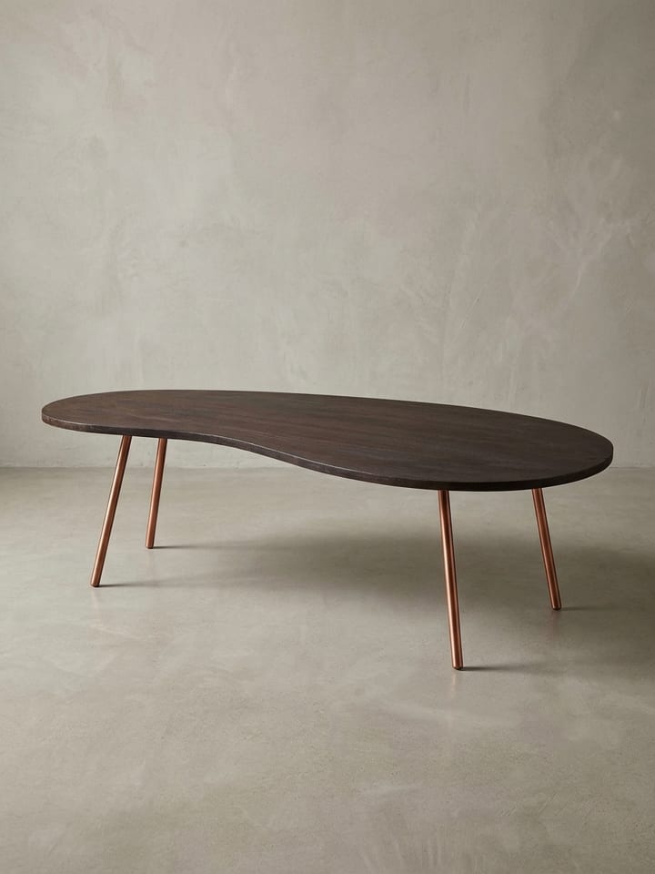 Design Couchtisch JAI 122x34,5x63 cm Akazie mit Metallbeinen Kupfer, in Grau