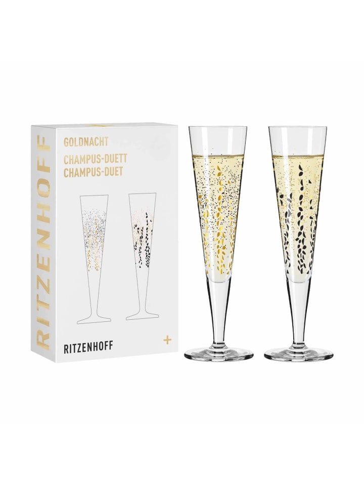 2er Set Champagnergläser Goldnacht in Gold 205 ml
