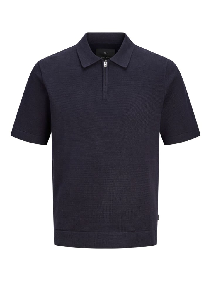 Poloshirt JPRBLAMILANO SPRING KNIT ZIP POLO SS SN in Blau