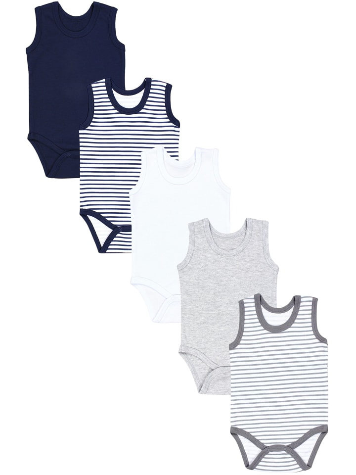 Baby Jungen Achselbody 5er Pack in blau/grau