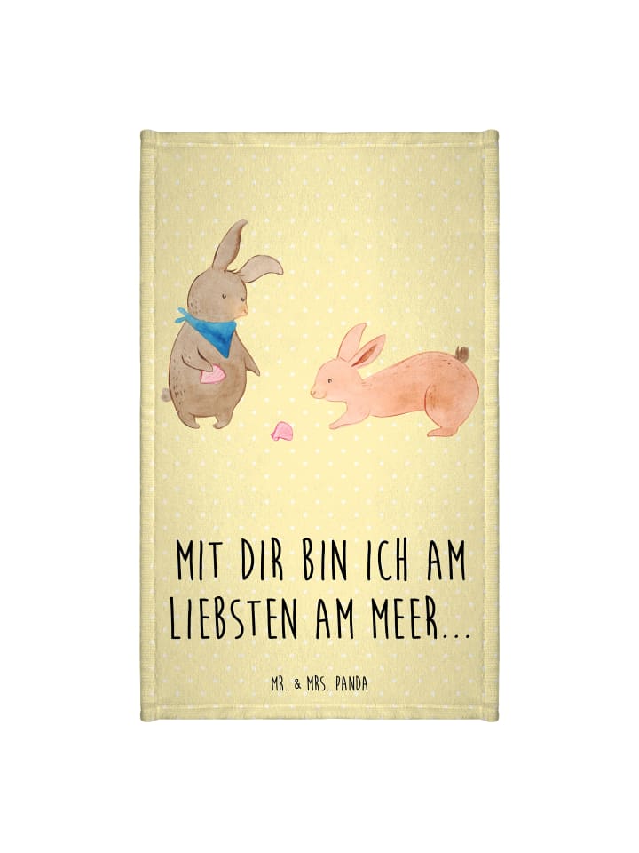 Frotteetuch Hasen Muschel mit Spruch in Gelb Pastell