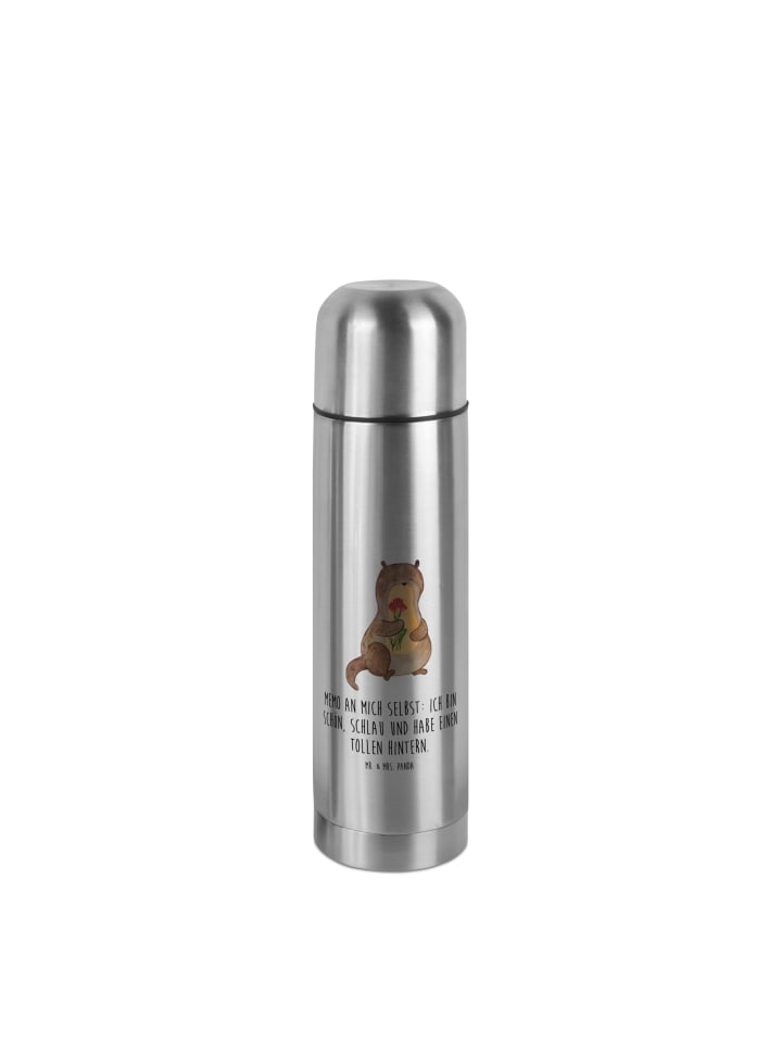 Thermoskanne Otter Blumenstrauß mit Spruch in Transparent