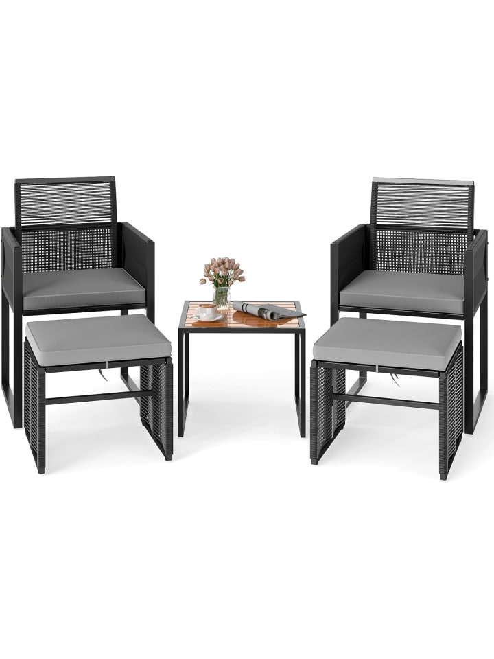 5 tlg. Gartenmöbel Set PE-Rattan in Grau