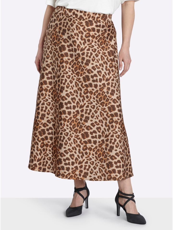 Satin-Rock in camel-schoko-bedruckt
