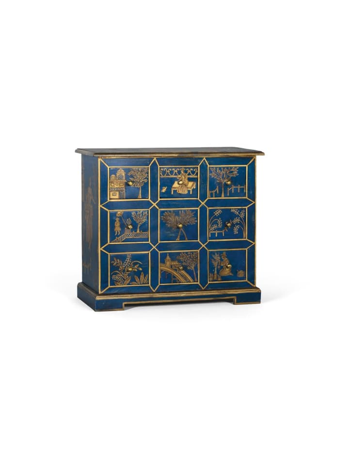 Handgefertigte Kommode mit 9 Schubladen aus Mangoholz in Blue