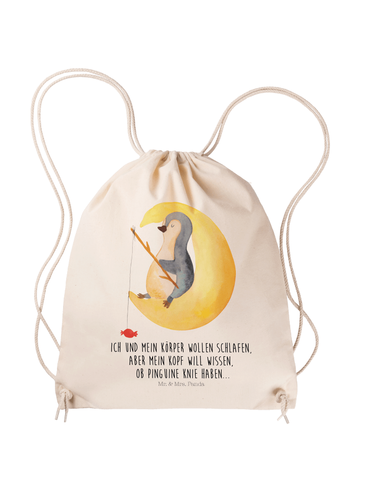 Gym Bag Pinguin Mond mit Spruch in Creme