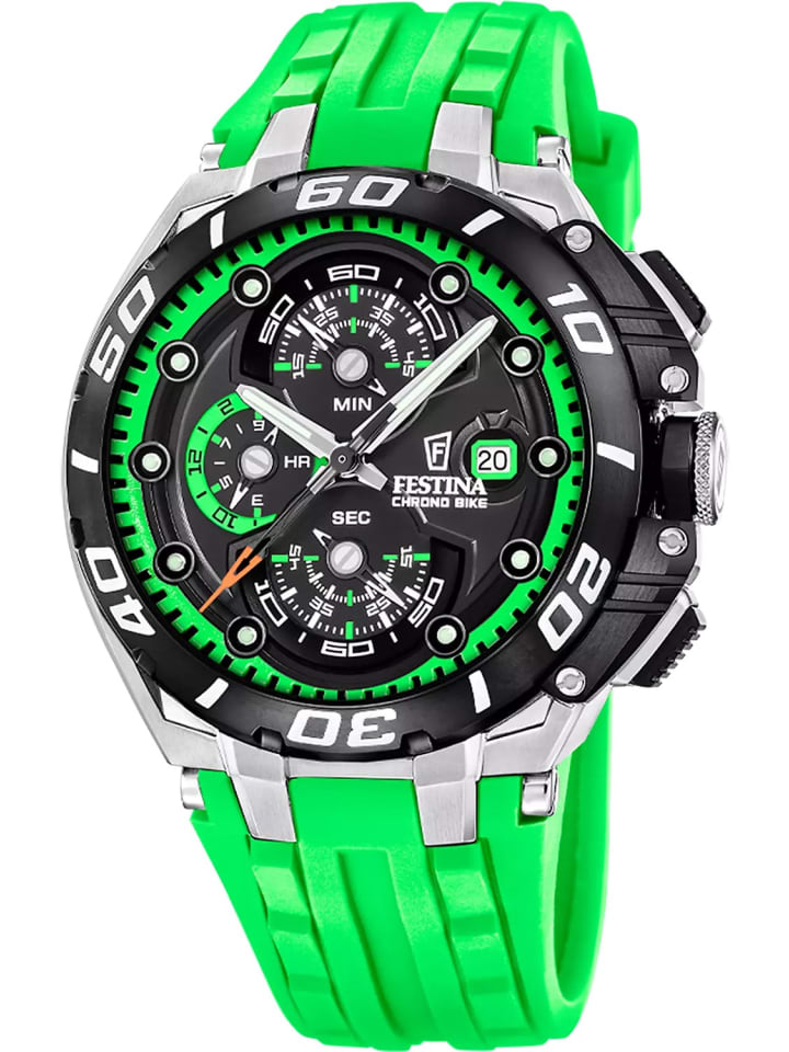 Herrenuhr Chronograph Chrono Bike Silikon Grün