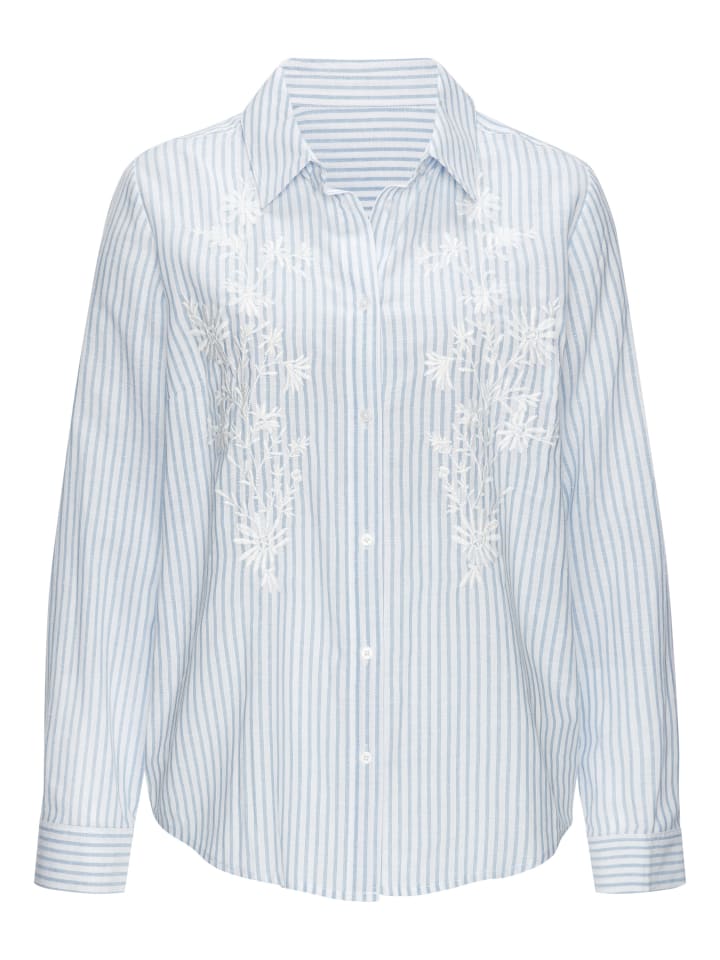 Langarmbluse in blau-creme gestreift