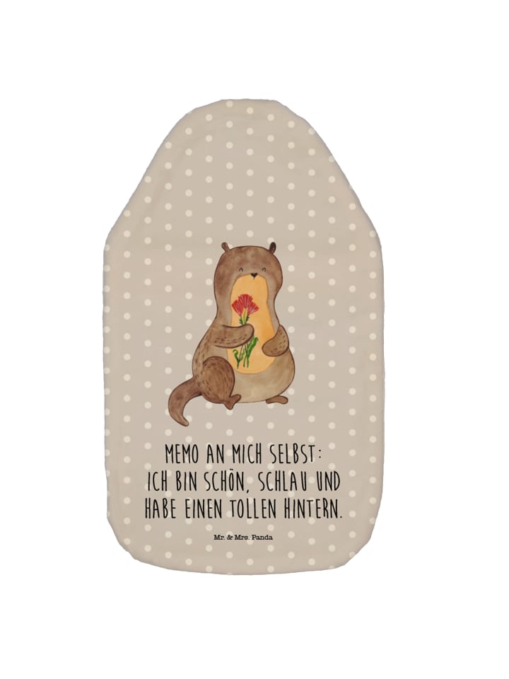 Wärmflasche Otter Blumenstrauß mit Spruch in Grau Pastell