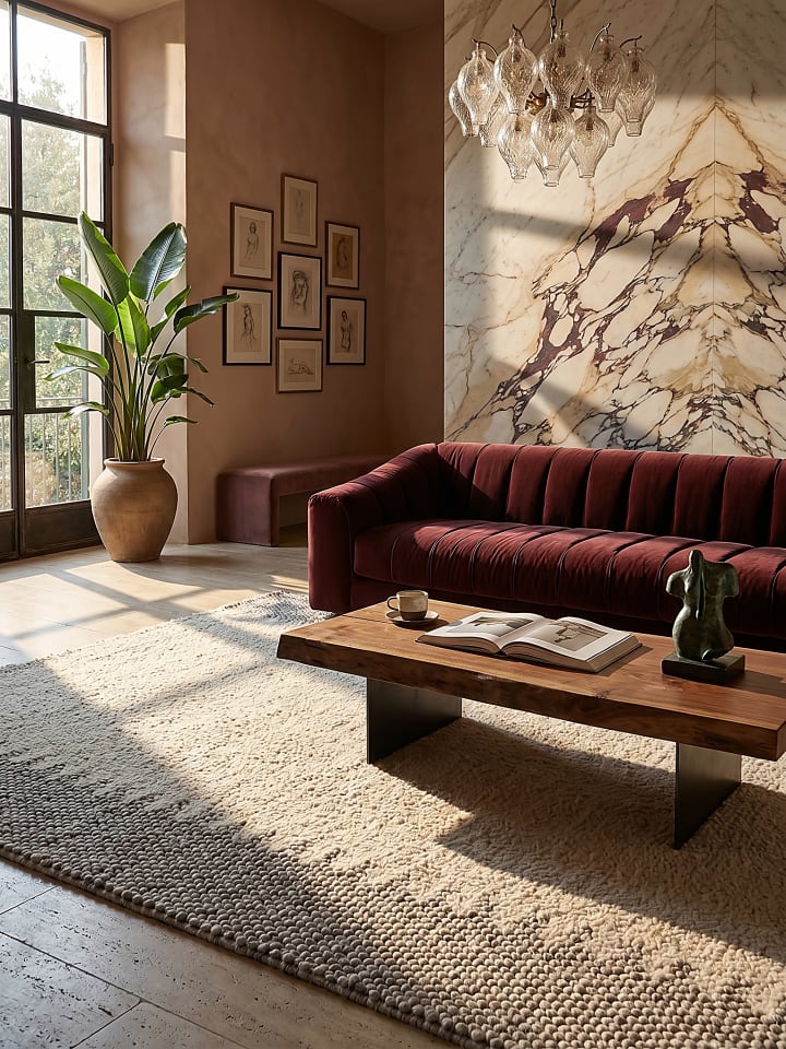 Teppich Wolle Handgewebt MEDWAY Zickzack Bordüre Wohnzimmer in Beige