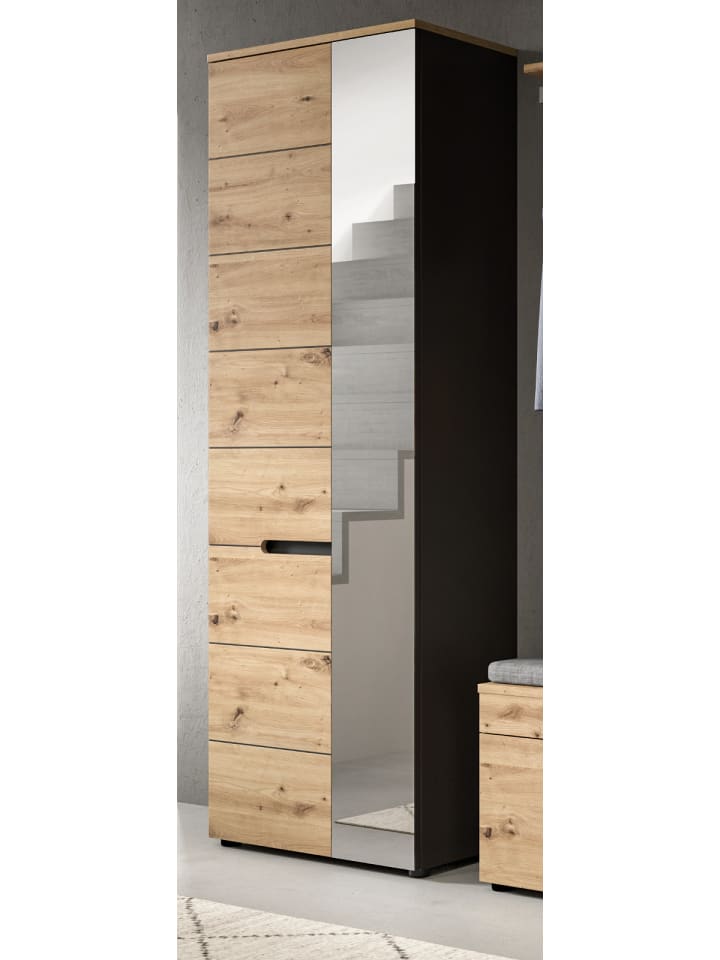 Garderobenschrank Schuhschrank Eiche Artisan grau 65 cm mit Soft-Close