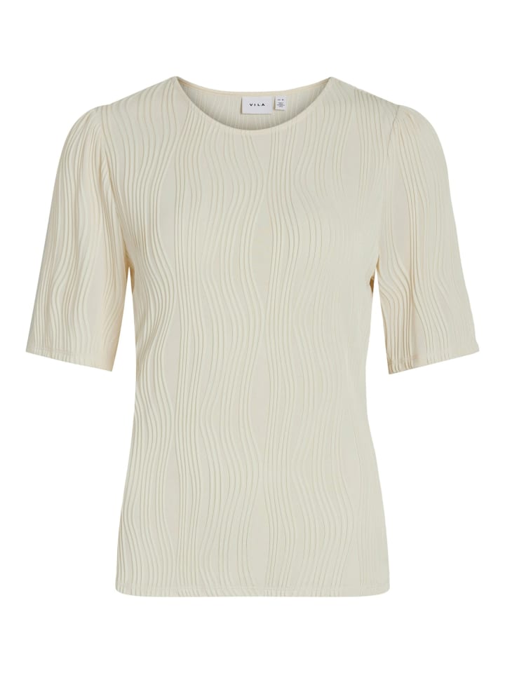 Shirt mit Strukturmuster und halblangen Ärmeln in Creme