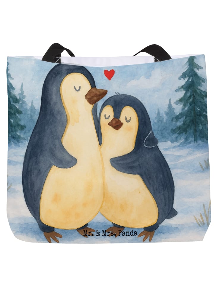 Tote Bag Pinguin umarmen Design ohne Spruch in Weiß