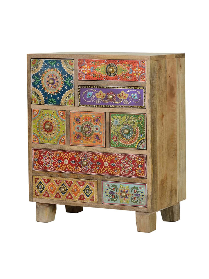 Kommode aus Mangoholz handbemalt mehrfarbig in Multicolored