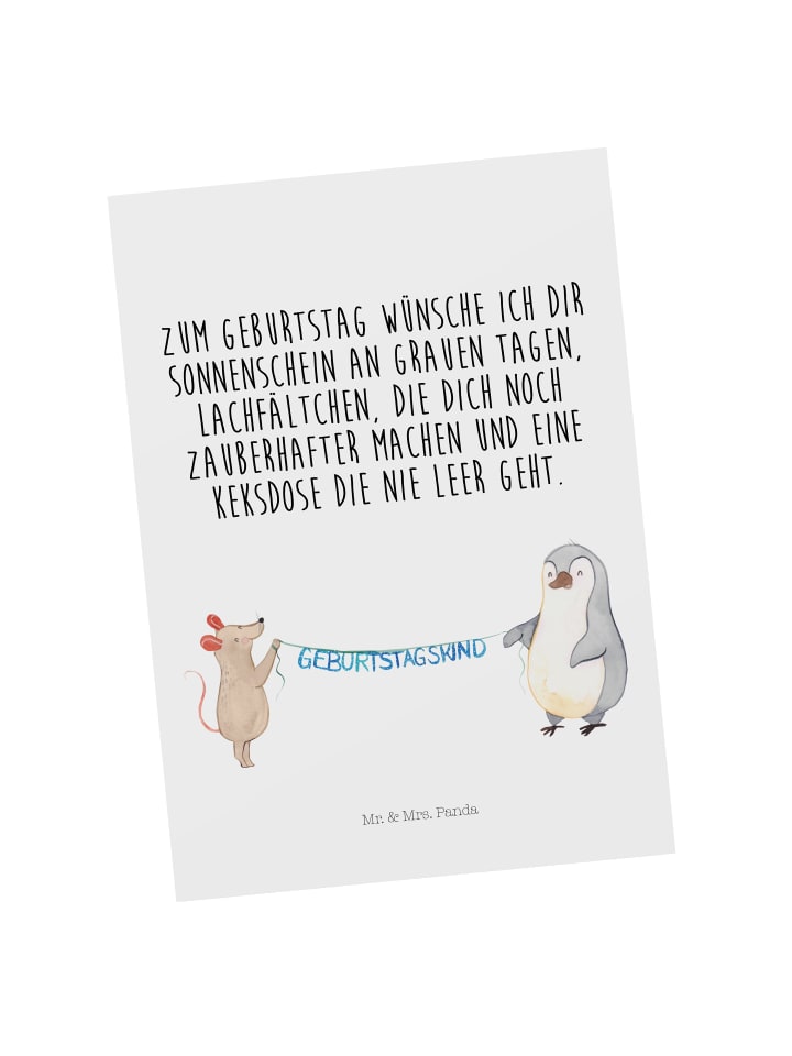 Grußkarte Maus Pinguin Geburtstag mit Spruch in Weiß