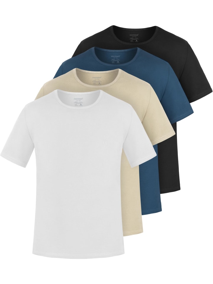 4er Set Herren T-Shirts aus Bio-Baumwolle Nyons in Beige/Marine/Schwarz/Weiß