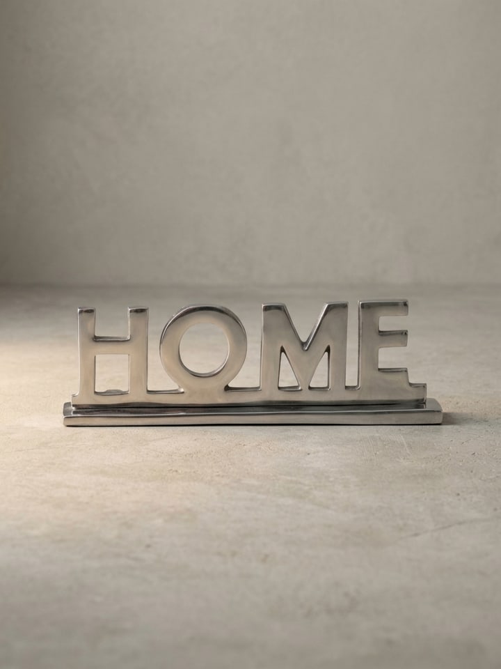 Deko | Aluminium, 22cm, Silber, Schriftzug HOME