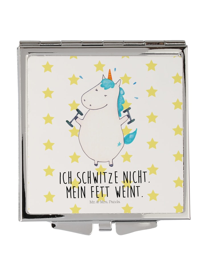 Kosmetikspiegel Einhorn Fitness mit Spruch in Weiß