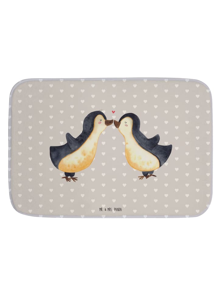 Badematte Pinguin Liebe ohne Spruch in Grau Pastell
