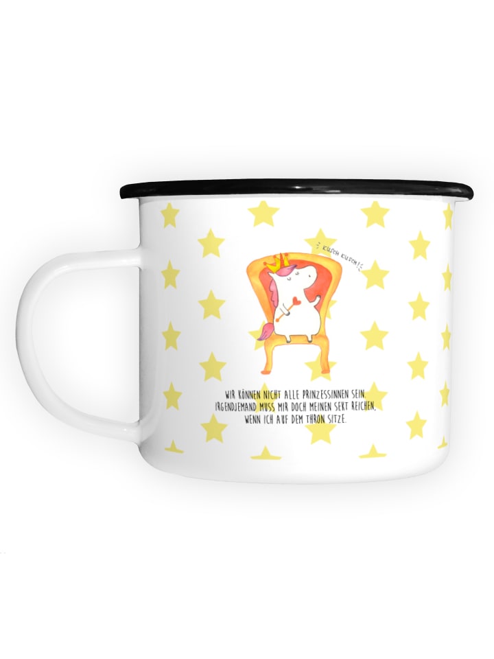 Emaille Tasse Einhorn Prinzessin mit Spruch in Weiß