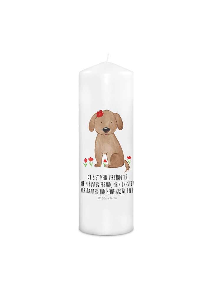 Kerze Hund Dame mit Spruch in Weiß