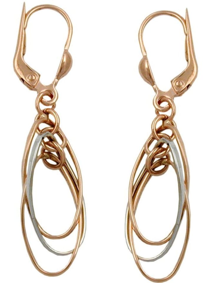 Ohrringe 43x8mm 3 Ovale Weißgold 9Kt Rotgold in gold