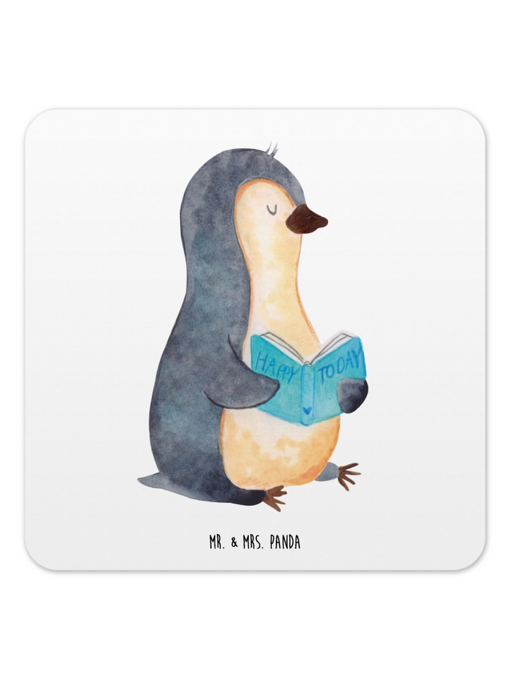 Coaster Pinguin Buch ohne Spruch in Weiß