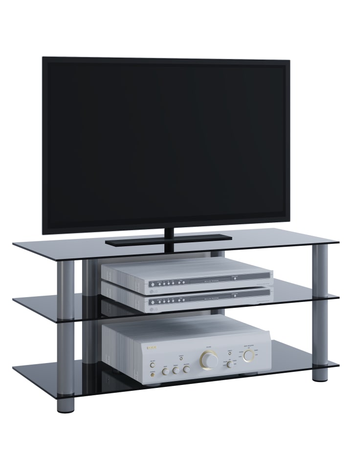 TV Möbel Sideboard Fernseh Rack Alu Glas Netasa in Schwarzglas