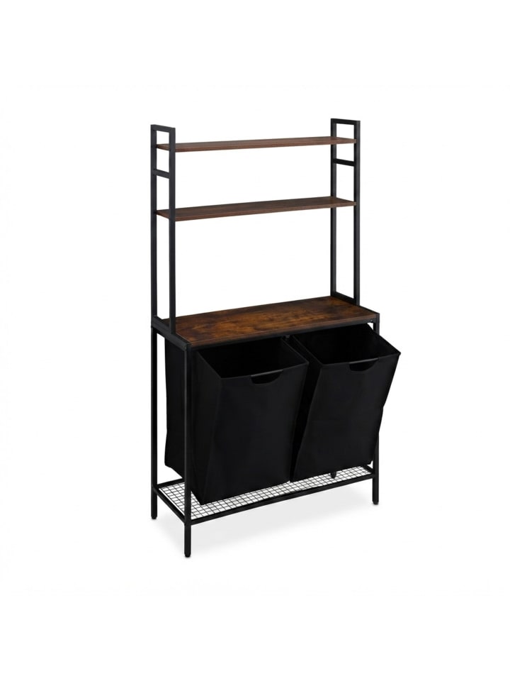 Wäschekorbregal in Schwarz/ Braun - (B)80 x (H)162 x (T)34 cm