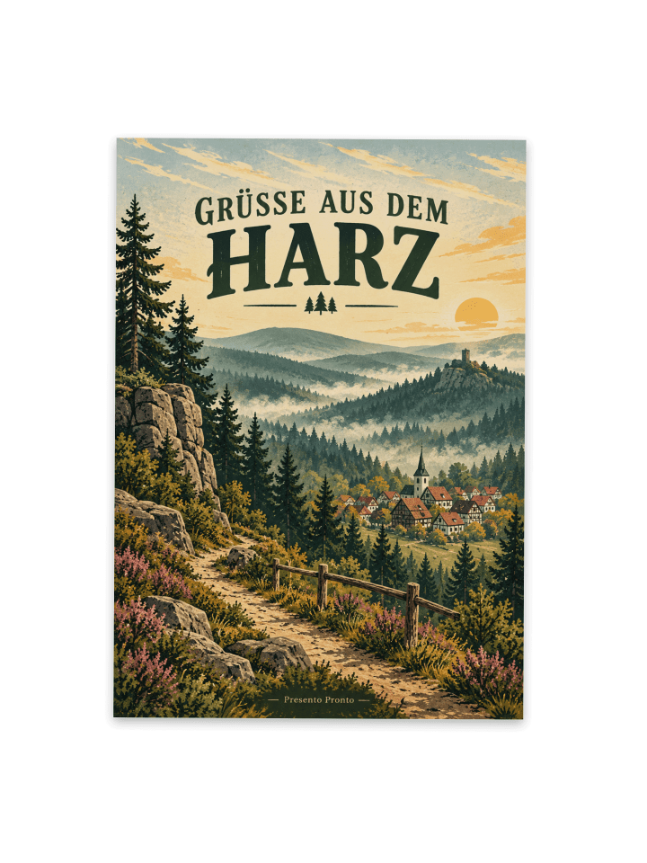 Postkarte Harzlandschaft nostalgisch Design mit... in Weiß
