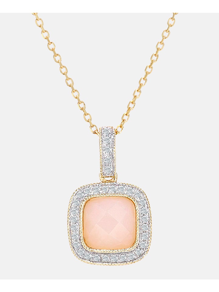 Halskette mit Anhänger aus 375 Gelbgold mit Diamant mit Opal