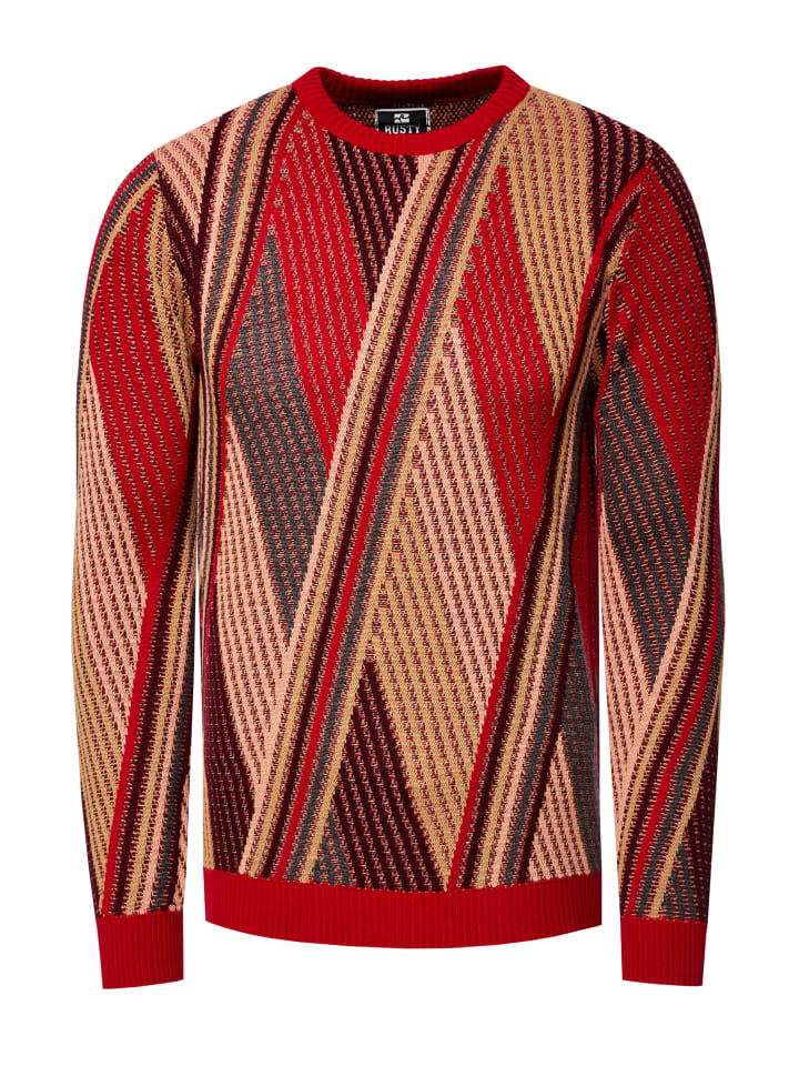 Feinstrick Colorblock Rundhals-Pullover in Rot