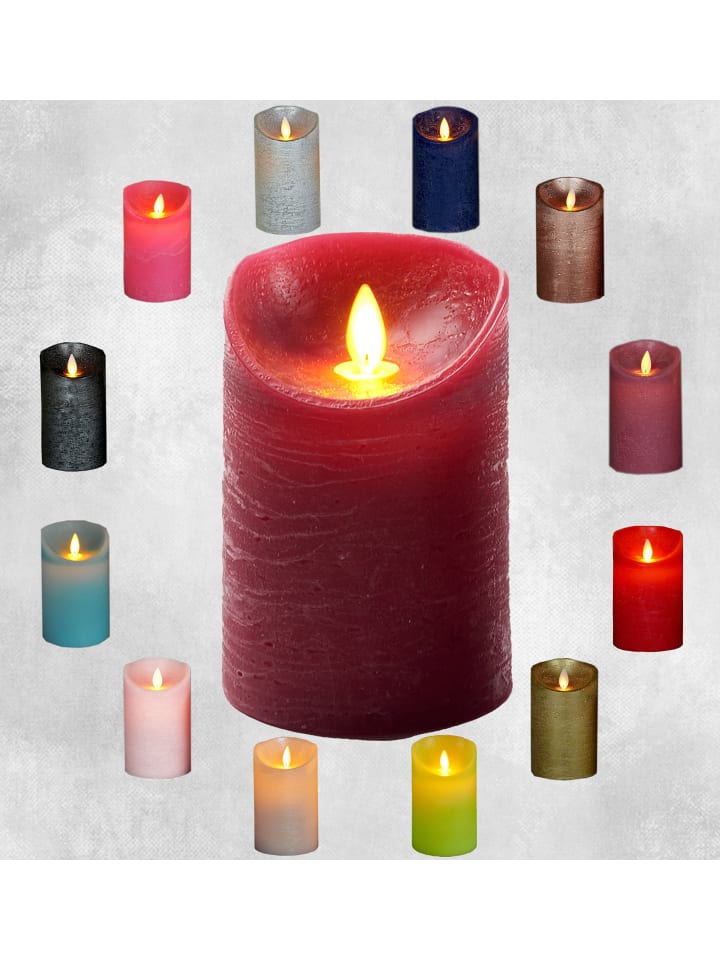 LED Echtwachskerze 10cm mit Timer in Weinrot