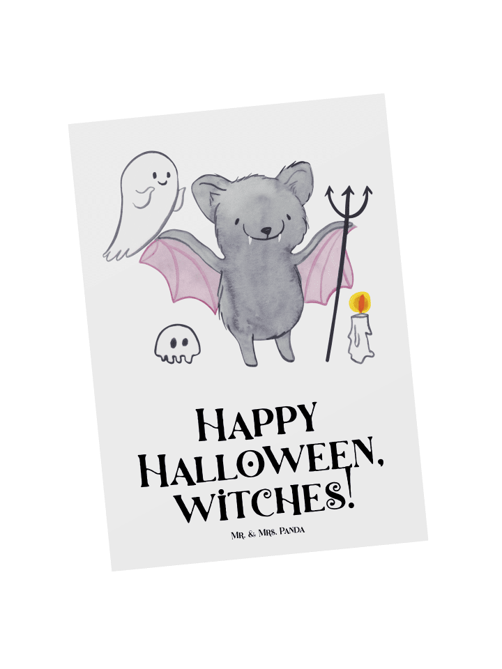 Postkarte Halloween Hexen mit Spruch in Weiß