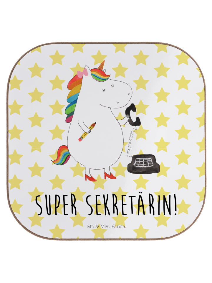 Untersetzer Einhorn Sekretärin mit Spruch in Weiß