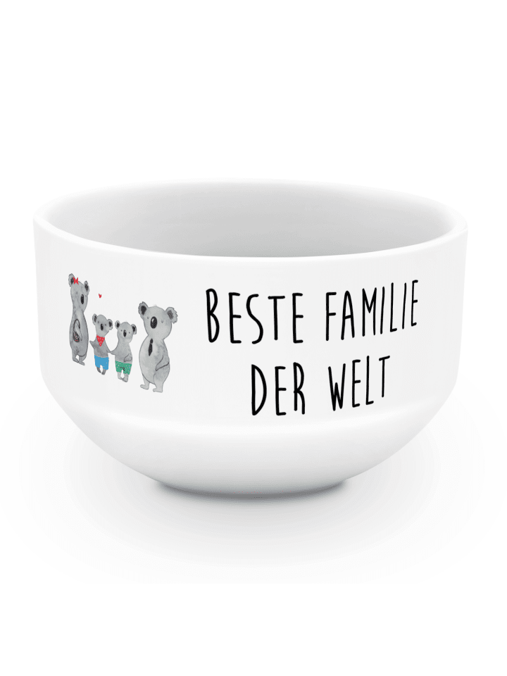 Müslischüssel Koala Familie zwei mit Spruch in Weiß