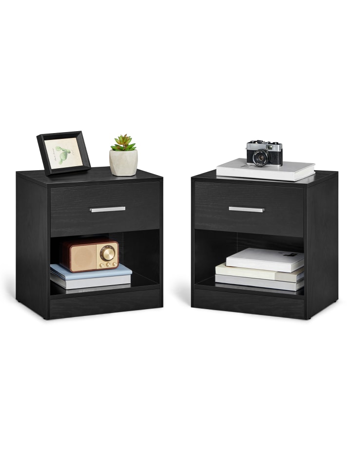 2er-Set: Nachttisch Custos in Klassikschwarz - (B)39 x (H)41 x (T)28 cm