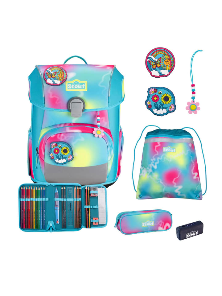 Scout Neo Schulranzen-Set 4 teilig Safety Light Happy Rainbow