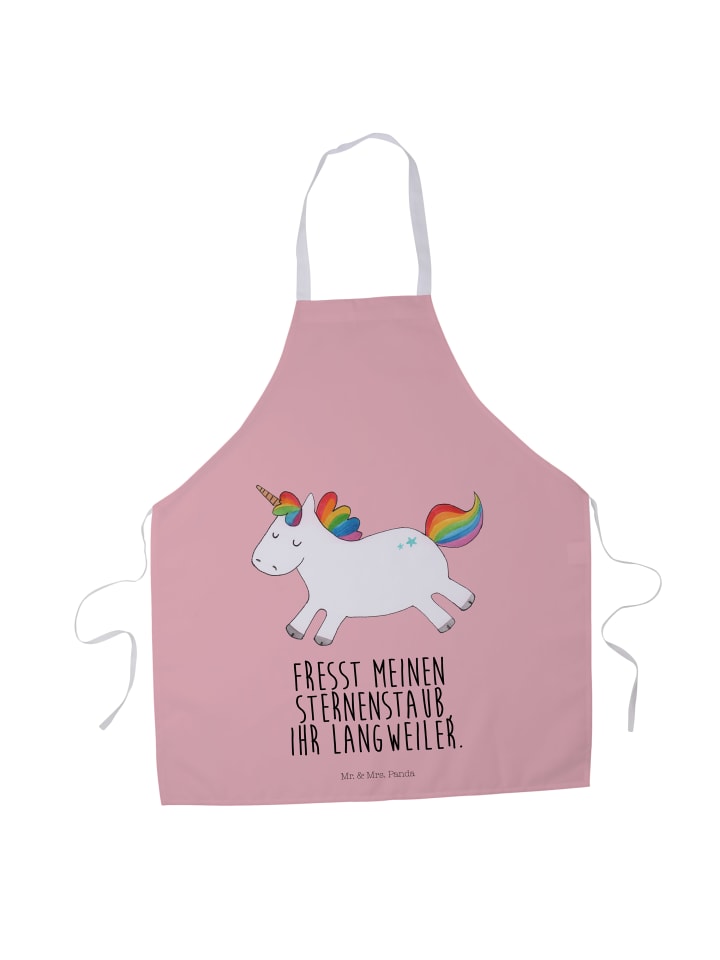 Schürze Einhorn Happy mit Spruch in Rot Pastell