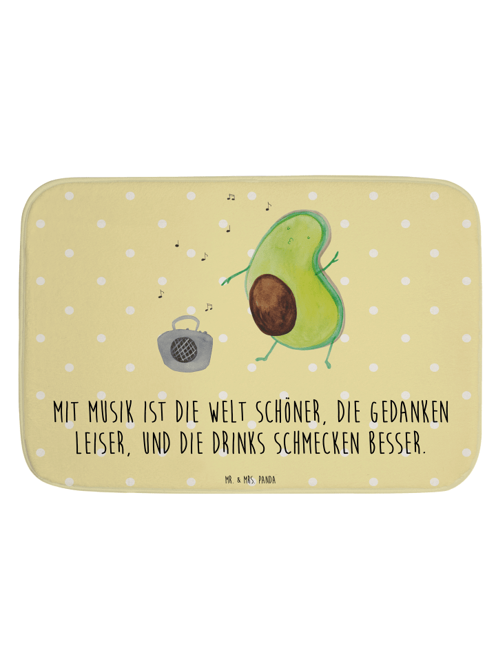 Badeteppich Avocado Tanzen mit Spruch in Gelb Pastell