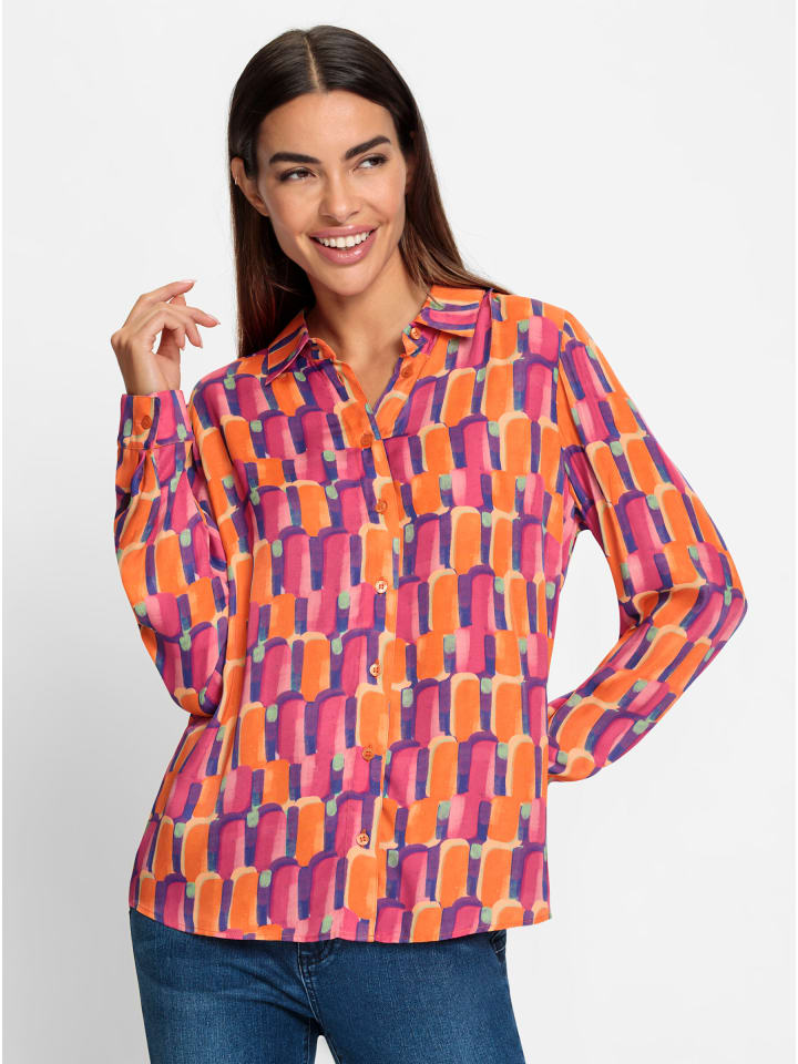 Druckbluse in orange-pink-bedruckt