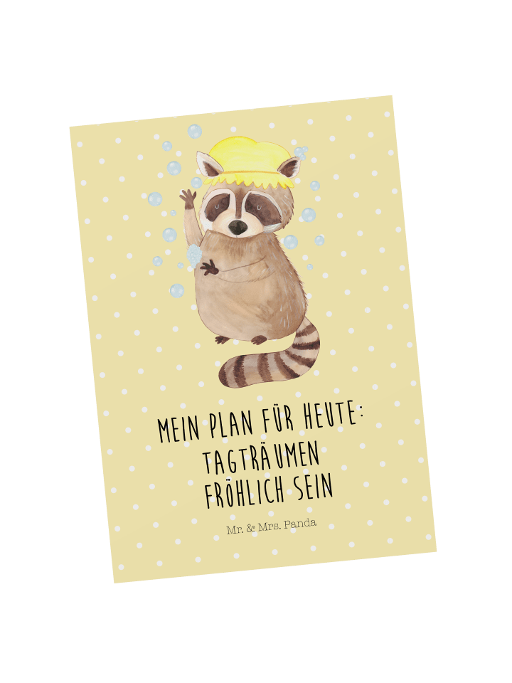 Ansichtskarte Waschbär mit Spruch in Gelb Pastell