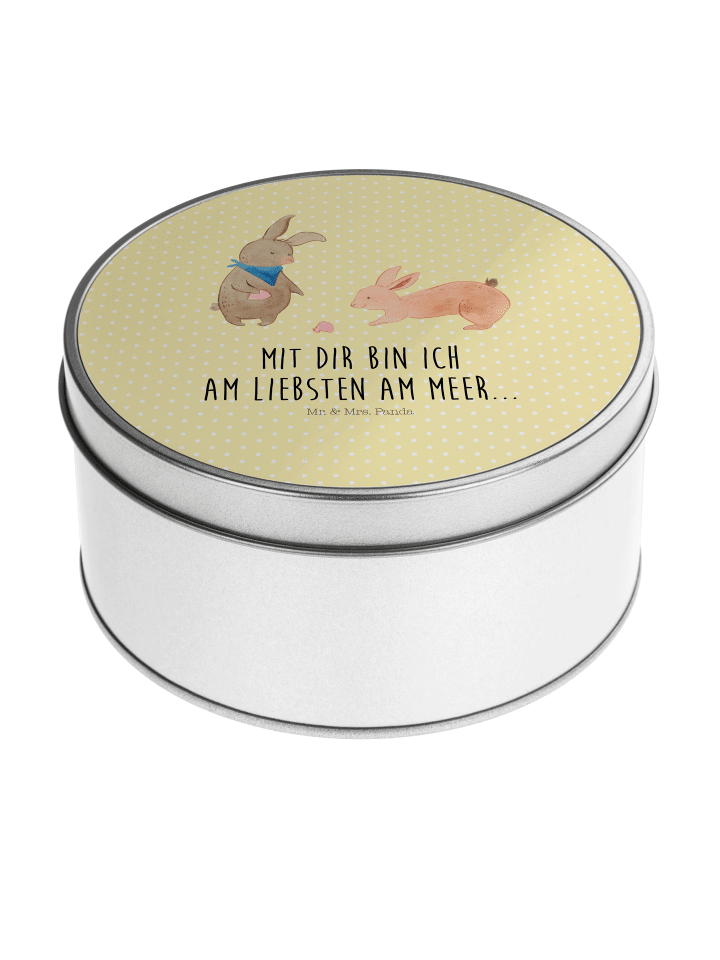 Aufbewahrungsbox Hasen Muschel mit Spruch in Gelb Pastell