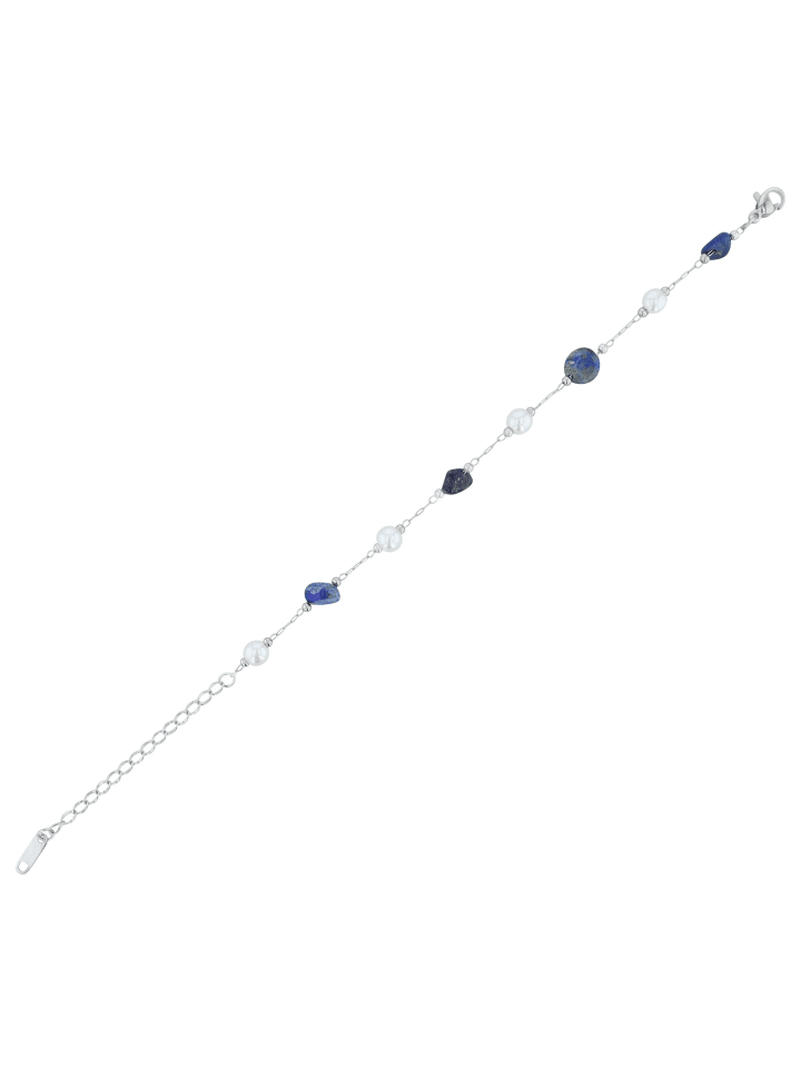Damen Armband – Kugelarmband aus Edelstahl mit Lapis 23 cm in silber