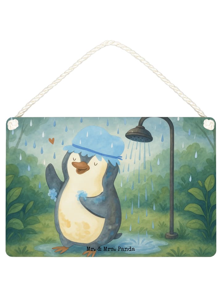 Schild Pinguin Duschen Design ohne Spruch in Weiß