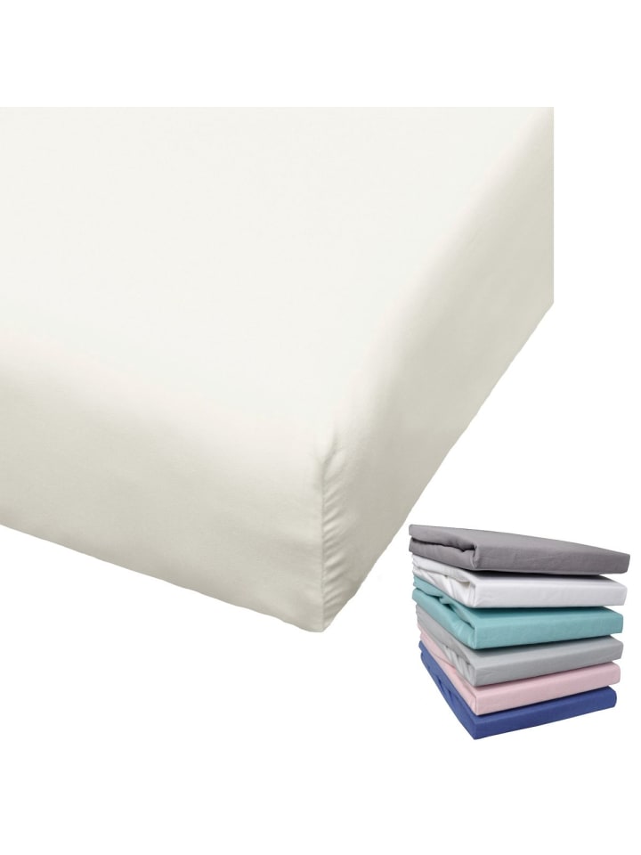 Biber Spannbettlaken 180x200cm Laken Baumwolle in Offwhite