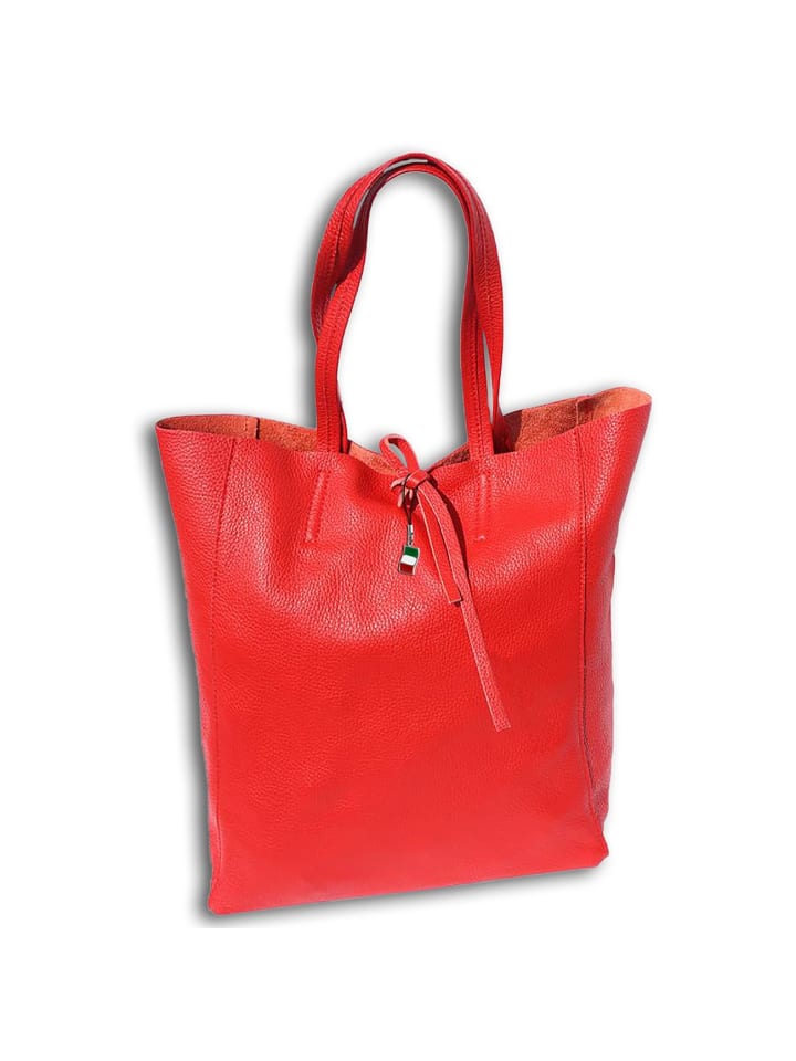 Leder Shopper, Schultertasche Florence Tasche rot ca. 30cm